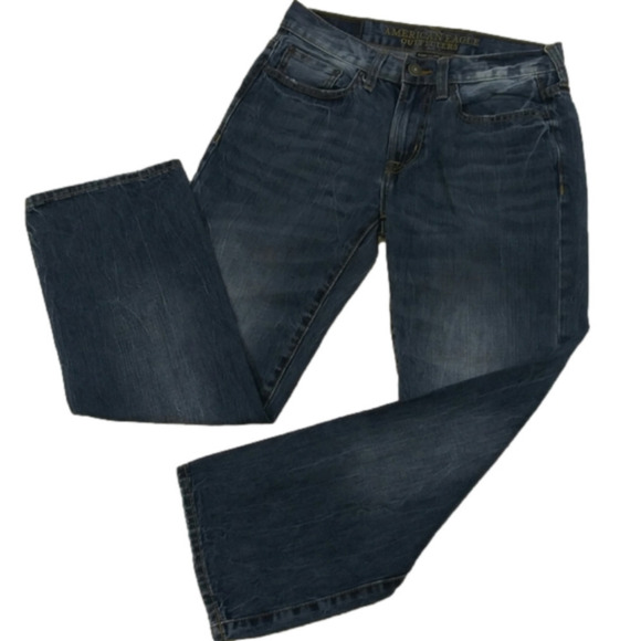 American Eagle Outfitters Original Blue Dark Wash Mid Rise Straight Denim Jean - Picture 1 of 8
